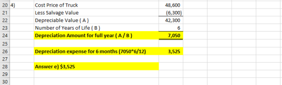20 4) 21 22 Cost Price of Truck Less Salvage Value Depreciable Value (A) Number of Years of Life (B) Depreciation Amount for