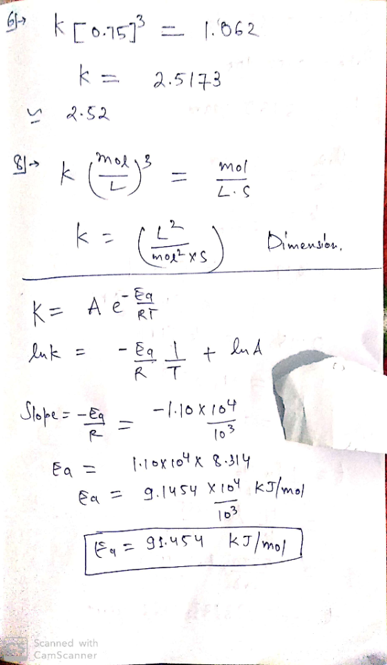 619 K [0.153= 1.862 k = 2.5173 į 2.52 Bjo k model je ko lehens) Dimensbr. . K= A e et luk = -&a 1 tlud - R T Slope = - Eg = -