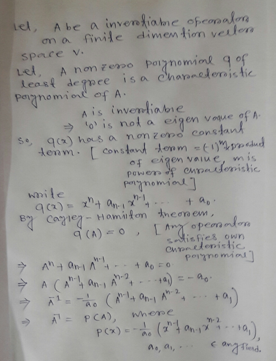 let, Abe a invertiake opeosalon on a finile dimendiam vellere space v. Let A non reso poignomial gof least degree is a chanal