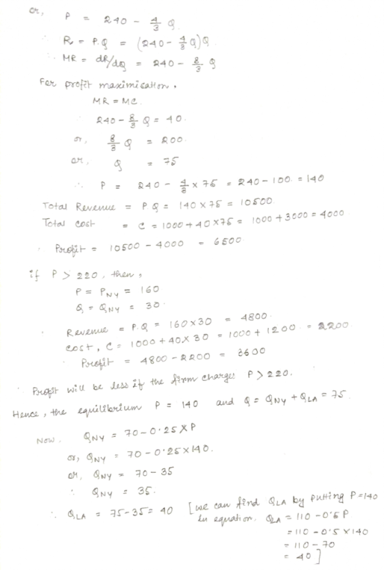 &40- 240-) P.Q MR 840- For prof maximi satteru MR= Me R40- =40. ar P = x F5 = 240 - 100 = |40 40- Total Revenue = P =140x 45