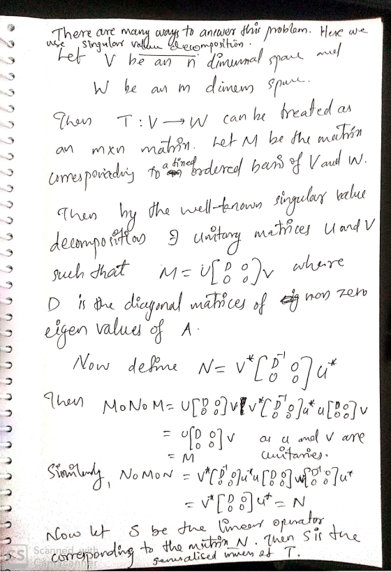 There are ways to anrover this moblom. Here we use singular vallen decomposition anel let v be an ñ diminnal space W be an im