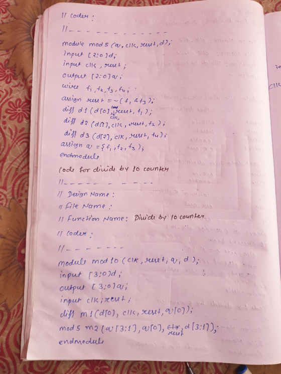 11 coder: C116, 191 DOWS 1 - - - - - - - - - - - module mod 5 (a, elk, reset, d); input (2:0) di input clk, reset; Output (2: