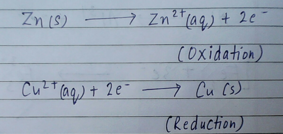 Zn(S) - Zn2+ (aq) + 2e- coxidation) Curt (aq) + 2e → Cu (s) (Reduction)
