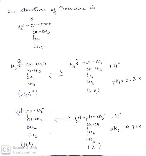The stuueture of Isoleucine is HN - C- COOH си — сиз 2 си. СН2 н. И, — си - to, и — си – о, ія - Н, +н* km - си, си, стъ pk