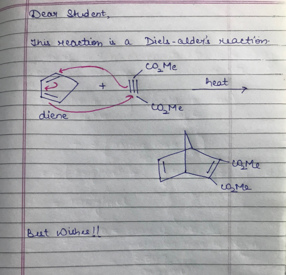 Dear student, This reaction is a Diels-alders reaction со Me + CIM heat to Me diene I come 040 Best wishes !!