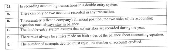 29. In recording accounting transactions in a double-entry system: There can only be two accounts recorded in any transaction