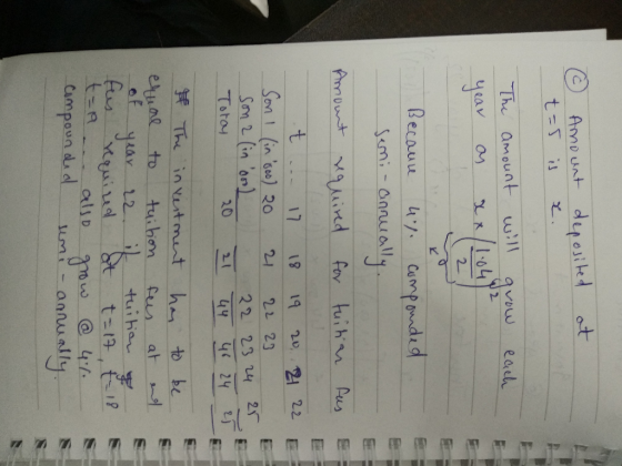 Amount deposited at t -5 is x . each The year amount as will grow xx/1.04) 12 Because 4% compounded semi-annually Amount requ