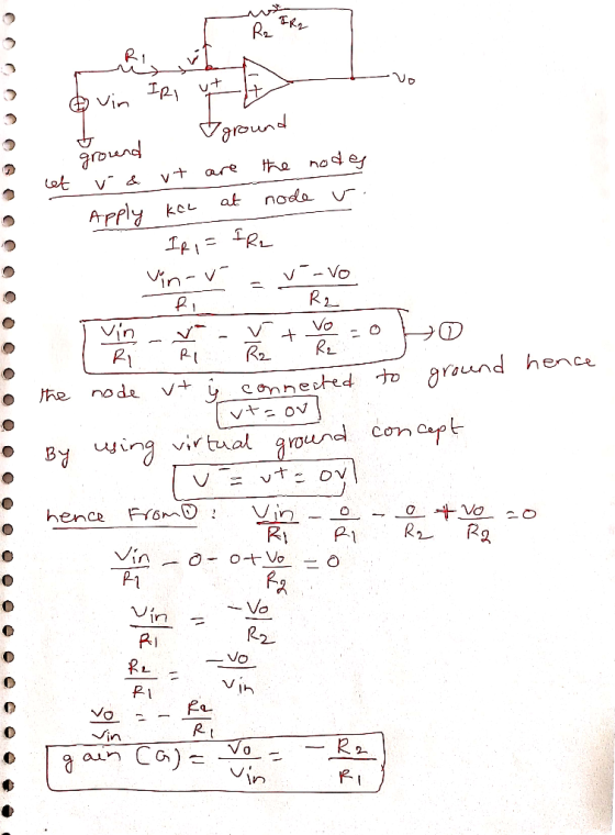 Ro @vin IR, utt ground ground let v-& vt Apply KCL are the nodes at nodev . IR I = vin-v i Ire -v--vo = R2 RI The man who hav