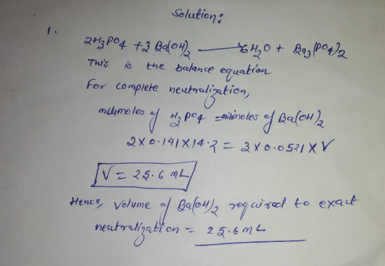 molid Solutions 2+3PO4 +2 8404) - 2640 + Bag (PO4)2 This is the balance equation For complete neutralization, remotes of 13 p