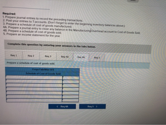 Required: 1. Prepare journal entries to record the preceding transactions. 2. Post your entries to T-accounts. (Dont forget