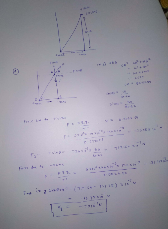 Fsine 2. OA= 80, 62 cm 10 36-62 Cos θ= 80.62 Force dse tot4omc Ο.CYg, s 8 1 So62 force de ton -7 7 17 x Io N