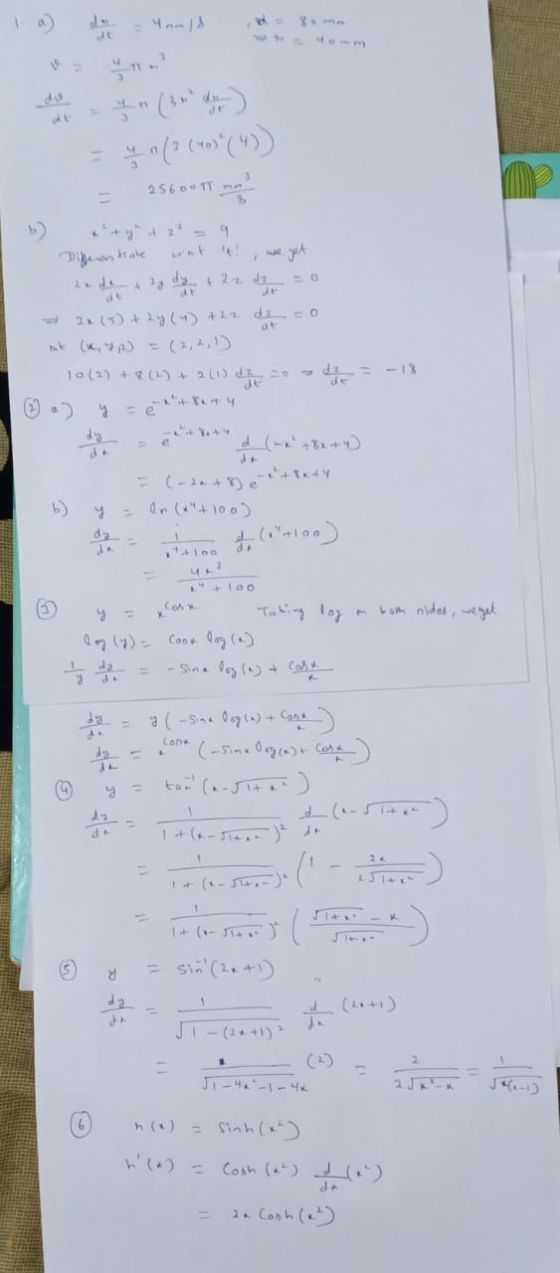 die: 4-1 ((h), (on) c) u h = 2560011 ma Differentiale + P. AF 10 (2) + 8 (1) 2013 Dede b) y = ln (+ 100) 3 both sides, veget
