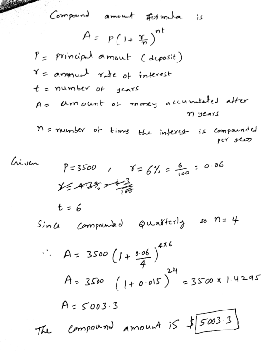 Compaonnd amot A P( nt P Prindip ambut ( deposit) 1 Y annu Yde ot inerest numbe of years um ount of A money accumutateJ atter