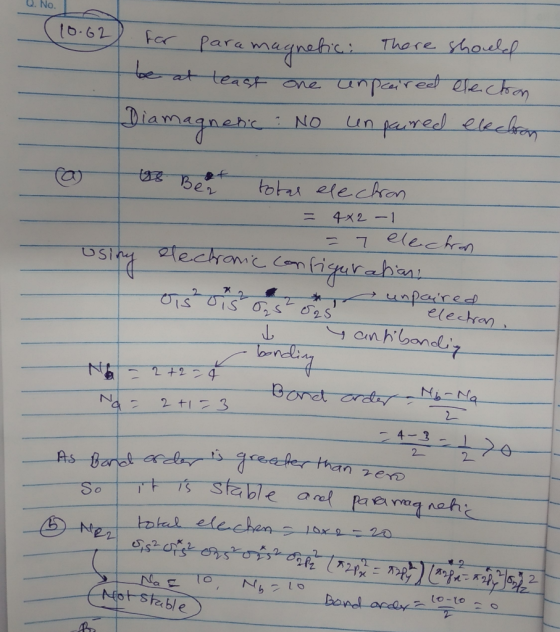 U. No. 10.62 ar paramagnetic: There should be at least one unpaired electron Diamagnetic : No un paired elechon Ta 48 Bez tot