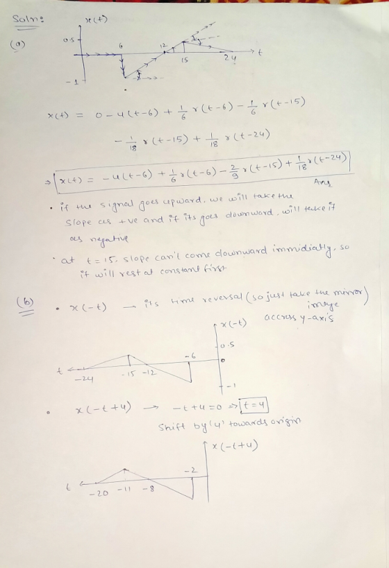 Solm: Os- 15 X(+) = O - 4(t-6) + (si-→)^ 우 - (9-3)^무. * > (t-15) + > (t-24) xLE)= -L-6) +(E-6) - (t-1s) +(E-24)) Ang • if the