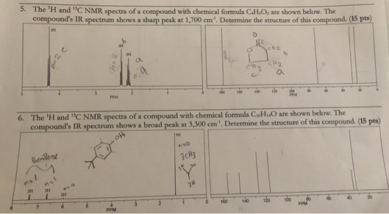 5. The H and C NMR spectra of a compound with chemical formula C.H.O2 are shown below. The compounds IR spectrum shows a s