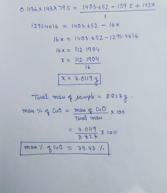 0.1136 X 143x79.5 = 1403,652 - 159 x + 143X 1291.4616 = 1403.652 - 16% 16x = 1403.652-1291-4616 16x= 112.1904 X = 112.1904 [x