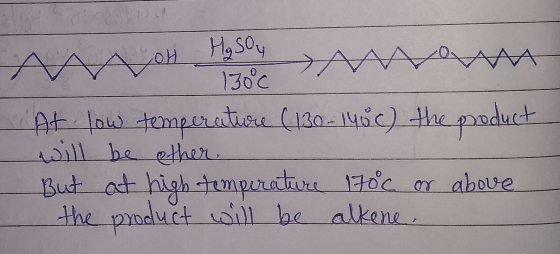 LOH H₂SO4 A 130°c At low temperature (130-140c) the product will be other. But at high temperature 170c or above the product