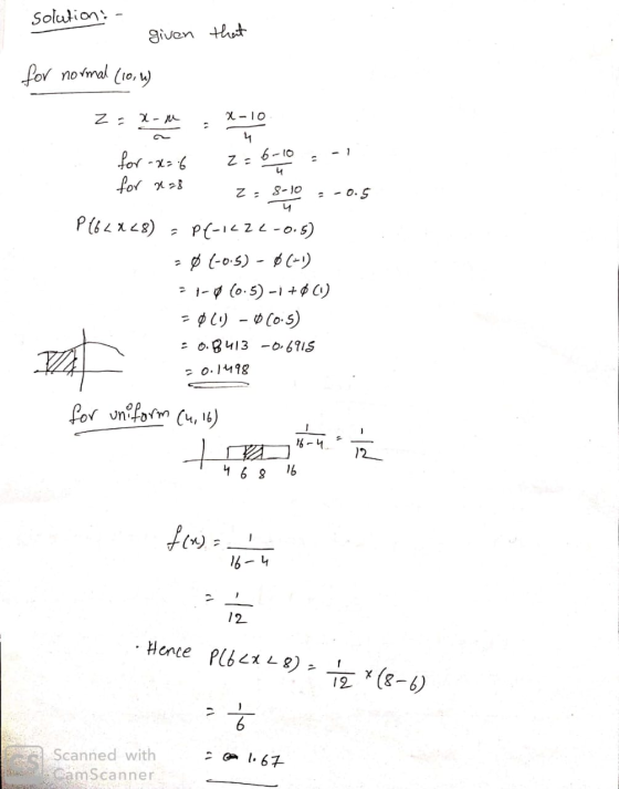 solutions - given that u for 228 u for normal (10,0) 2-2- -10 for-x=6 2= 6-10 = -1 z=8-10 = -0.5 P(62x<8) 2 PELIC22-0.5) = 0