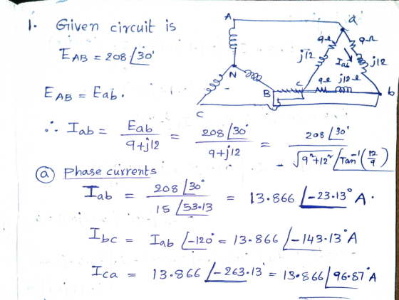 Given circuit is à, 多Ji2 ABab 208 /30 +)12 208 30 4+J12 C Phase curren sole Tab 13.866-23-13 A 13-s66 A IS /53-/3 Inb o-13-56