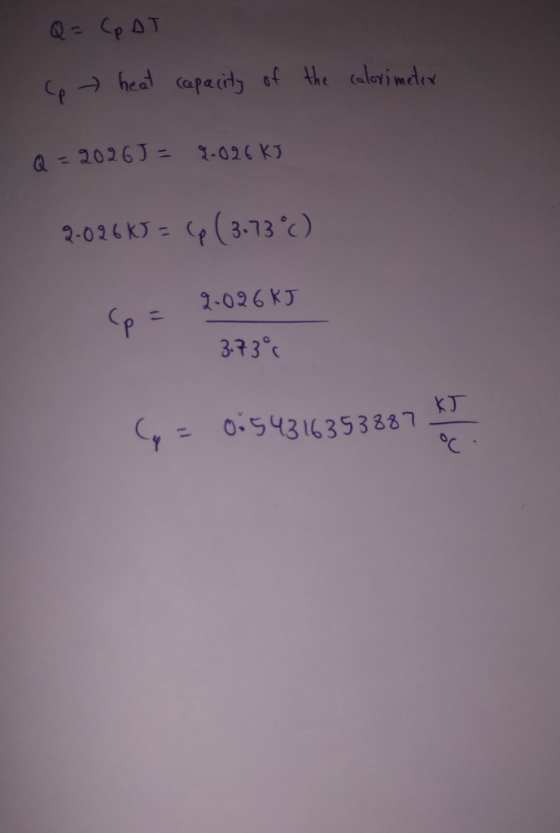 Q=CPAT CLhea (apa idy of the (aloyi mdey Q=2026J= -026 KJ 2-026KJ=(3-73 c) 2-026 KJ 3-7 3 KJ ০-5५316353887 C