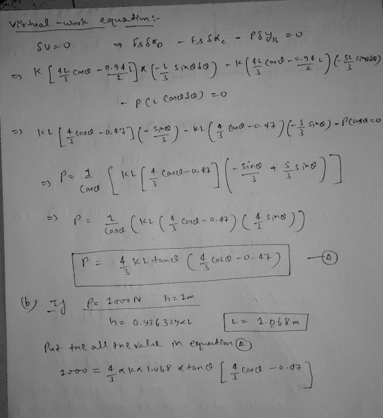 Virtual - work equation. Suzo Is Sko - Es ste PS IR zo (asons k [ 4 core - 0.941) * (-7 sinoso) - (4 con 0 ) 6-st. a PC e Ca