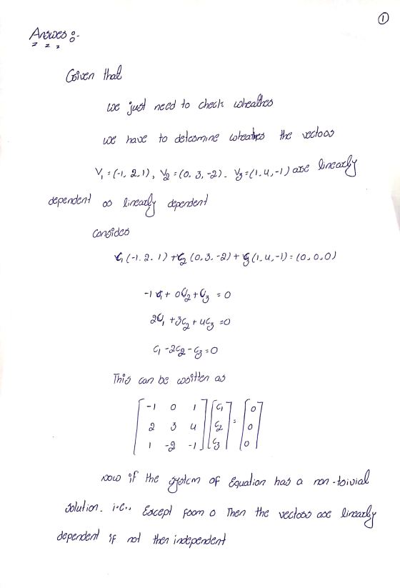 Avrded Z Z 2 Goiven that We just need to checht wheatheo we have to deteomine wheates the vectoog V, :(-1,2,1), V-10.3, -2).