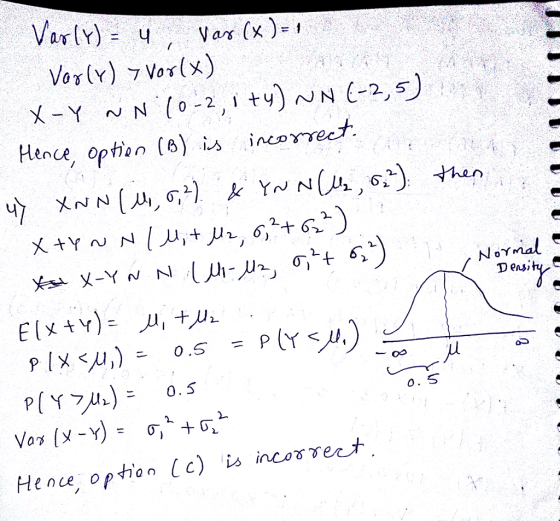 Var(Y) 7 Vor(X) Hênce, option (e) is incorret Hence, option (c) is incosrect