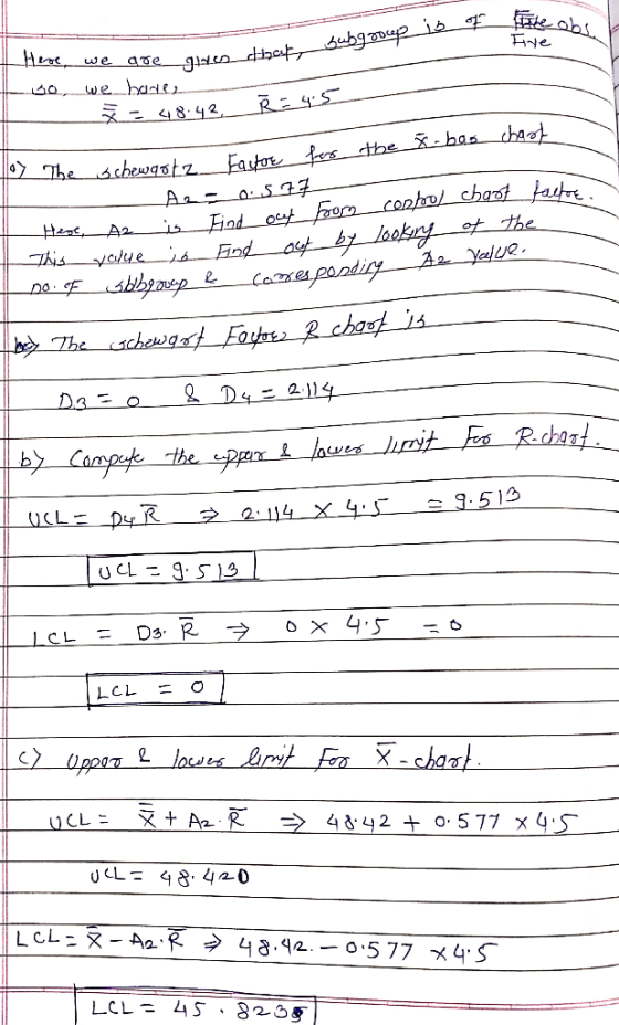The obsa Iive Sadhu Bubgo4212 Here we goeg Hedtoft I so we have ž= 48.42 R = 45 for The schewartz Factor for the x-bao chart