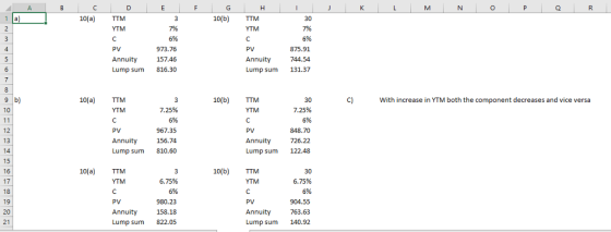 10(a TTM YTM 10(b) TTM 30 696 973.76 157.46 Lump sum 816.30 696 875.91 744.54 Lump sum 131.37 PV PV Annuity Annuity 10(a TTM