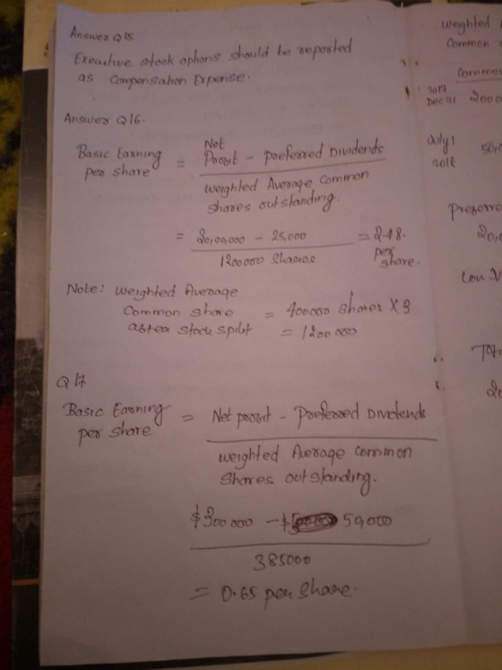 Answesos Executive stock ophors should to reported as Conyersahon Dipende: weighted Common lorem Deco Sooo 2019 Answer Q 16.