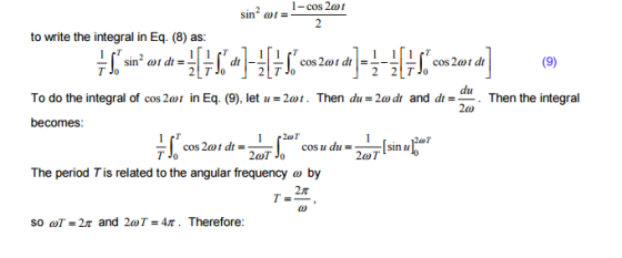 1-cos 2ot sin to write the integral in Eq. (8) as 2 2LTJo du To do the integral of cos 2 in Eq. (9), let -2at. Then du 2aodt