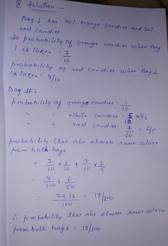 Pso.gl has 4e/ .byong e Canoi, es and 30ソ So probabilty o oreny candten when y l 0 ie om both bags 子- loo l oD