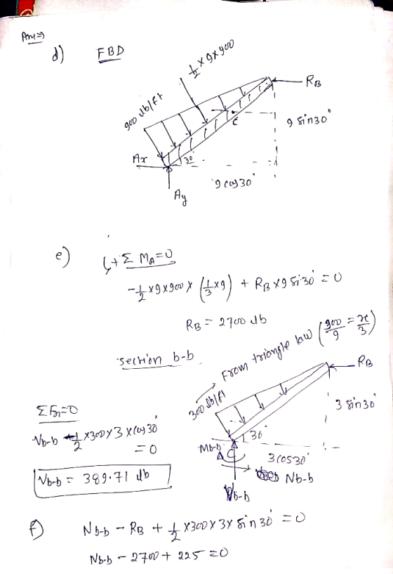 Ar=) -X 9x you A RB 7 - 9 sin30 900 bler 90630 e) LE MASO x9x 900 14x9) + RB495130 20 RB = 2700 alb section b-b from torangl