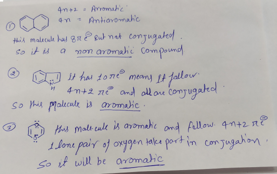 40+2 = Arromatic an - Antiaromatic this malecule has ore But not conjugated. so it is a non aromatic compound & it has gone m