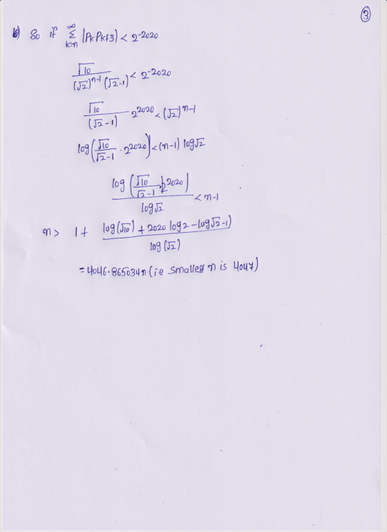 w b) So if I lAx Pk+3) < 9-2020 kin To (JZ)-(12-11<2-2020 e-) 930202 (5) - 109(en 2020)<(n=1) legu? <n logiz n> It log (10)