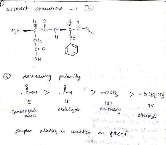 correct structure (1) ton UN C - C- Z- N. I N2 ch c= 0 OH KO decreasing parity - cool > C- H 7 > oleh octh (I2 carboxyhi alde