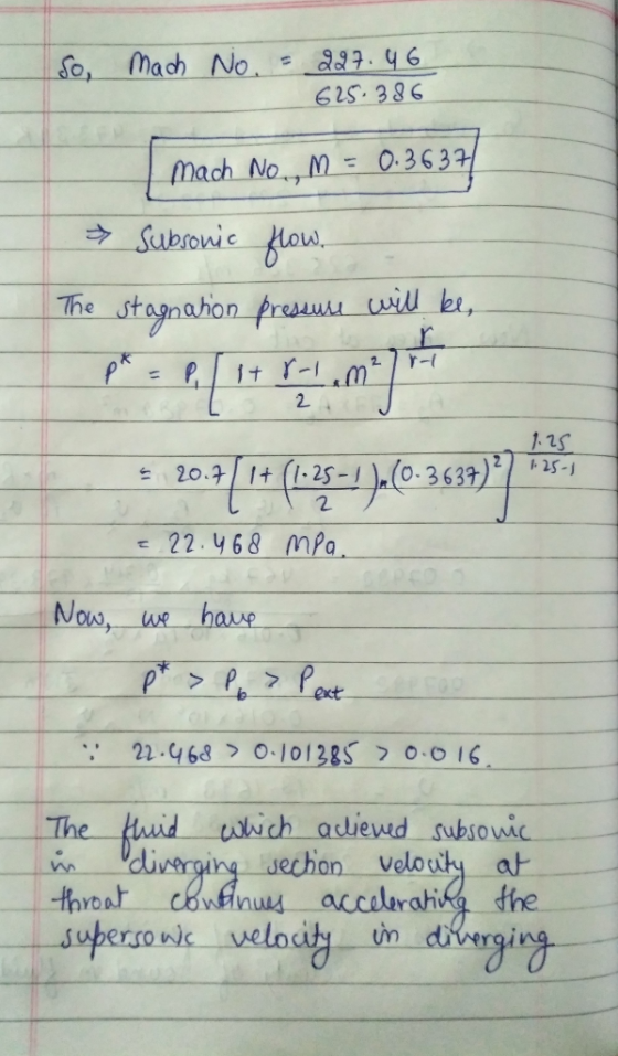 so, Mach No.- 227.46 625 386 Mach No, M = 0.3637 & Subsonic flow. The stagnation pressure will be [ 2 1.25 5.20.1[14 (1.25-1)