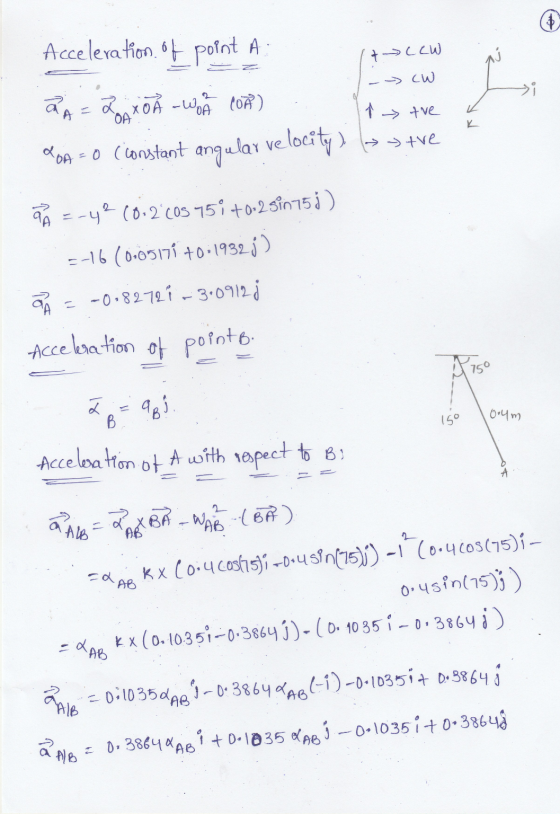Acceleration of point A t-cew --> CW & →i 1 tve RA = ZAxoa - World CORD LOA = constant angular ve.locity) lstre PA =-42 (0.2