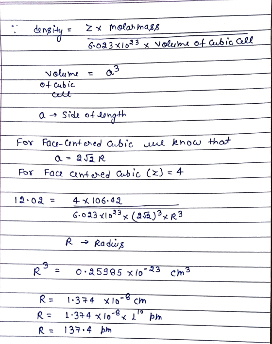 ..: density = Z x molar mass 6.023x1023 x volume of cubic cell a3 volume = of cubic tott a> side of length For we know that f