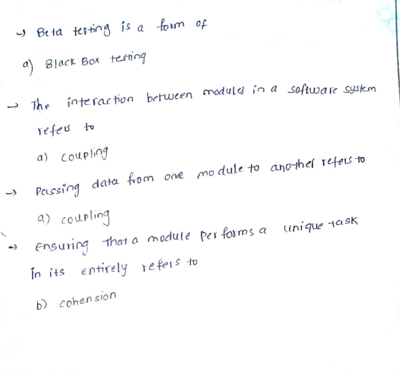 Beia sting is a foim of a) Black Bok tesig The inte racton berween motul i a a) Coupi0g -Pecsin Pn data om one module to anot