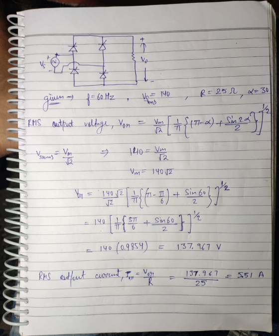 Us R = 25 r = 30 gium - 8 = 60 Hz, ve 100 , autput voltage, von = m + $(7-2) + Sim 22 Usung - Im » 1410 - Vu Vm= 14012 = 140
