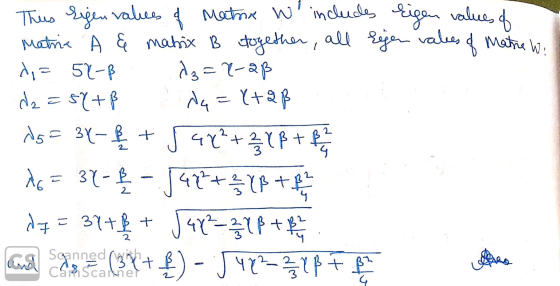 This rigenvalues of Matha w includes Eigen values of Matria A & matrix B together, all regen vales of matre wi di=58-8 d3=8-
