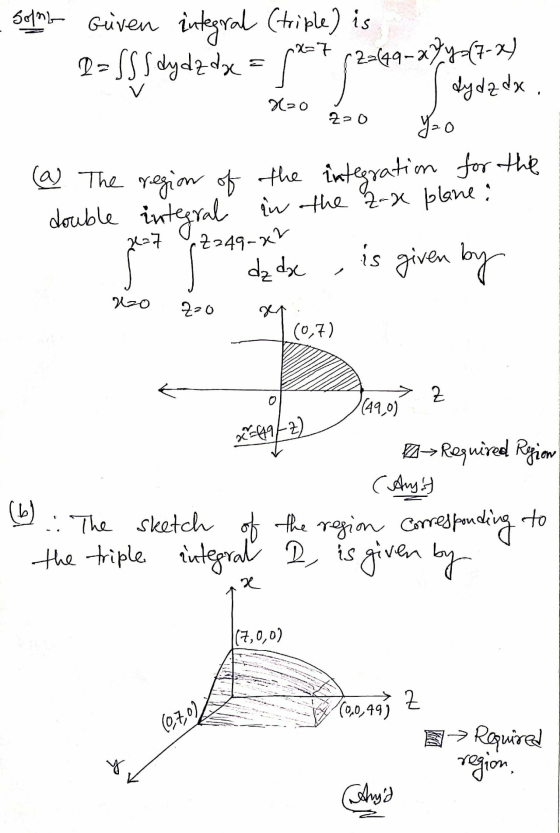 #20 zzo Solm Given integral (triple) is D = SS S dydz dx = f*7 12299-274-17- dydzdx. Y=0 (a The region of the integration for