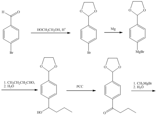 Н
Mg
НОСН-СH,OН, н
MgBr
Br
Br
1. CH,CH,CH,CHо,
2. H,б
1. CHMgBr
2. Н,О
РСС
НО