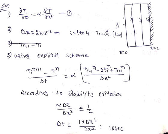 og er go 2) Dn=2x152 m ;= {to u T=0°C [too) 3) Titi -Tìm N=2 3) using explicit scherme n io nje Tinti_ gin eri | Pin_25577m)