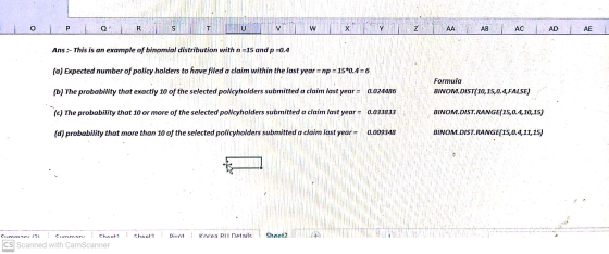 N R S TI W AA AB AC AD AE Ans:- This is an example of binomial distribution with n=15 and p =0.4 (a) Expected number of poli