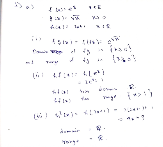 I) a) MfR I (1) ell g cu)= vu W), o hen) anti NER (1) Domain badge fg (n) = f(n)= ern in {ns,o} fg of fg of in { no} eard ran