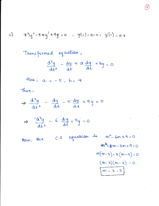 c) Trans forme& equatian dt dkdt flexe at dt 2 dt m=3,3