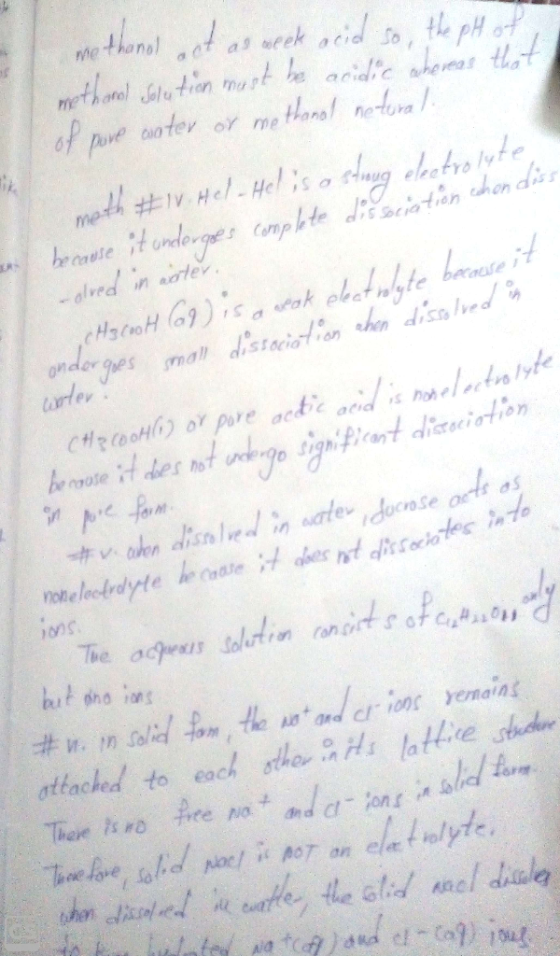methanol act as week acid so, the pH of methanol solution must be acidic whereas that of pare water of methanal netural. math